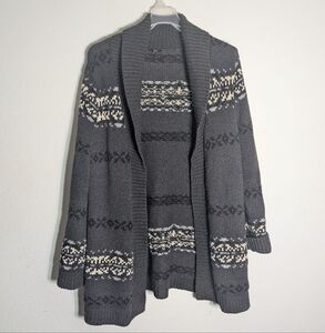 Talbots Women's Sweater Long Cardigan Duster Fair Isle Winter Neutral Cozy Large